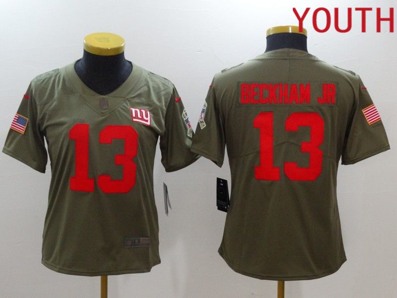 Youth New York Giants 13 Beckham jr Red Nike Olive Salute To Service Limited NFL Jersey